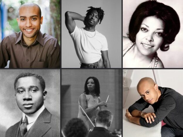 Collage of portraits of six Black composers