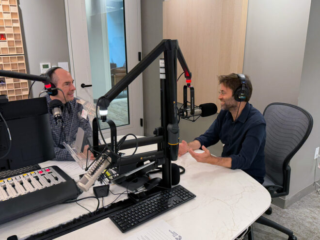 John Pitman and  Tomás Cotik at the All Classical Radio studios