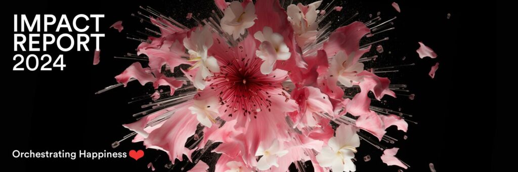 Desktop web banner for 2024 Impact Report, featuring a flower motif
