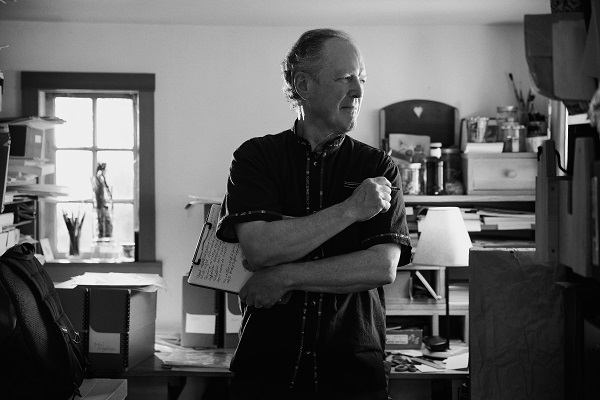 Black and white photo of Kim Stafford