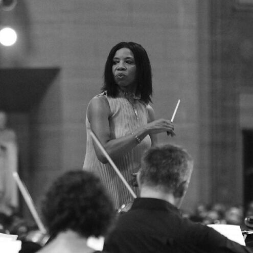 Black and white photo of Shirley J. Thompson conducting