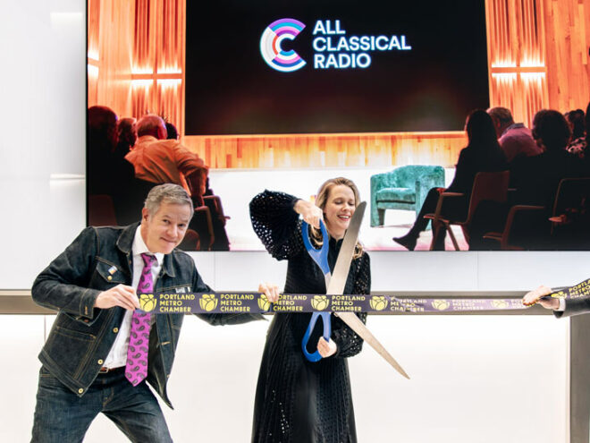 2024 Year in Review spotlight image: All Classical Radio ribbon cutting at the Grand Opening