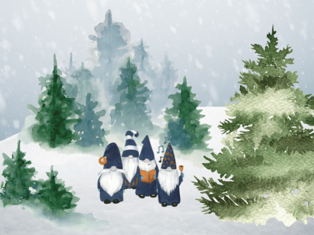 Gnomes singing carols in the woods