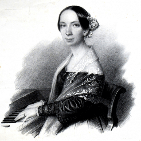 Black and white sketch of Emilie Mayer
